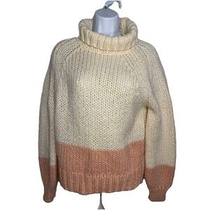 Reiss Hettie Chunky Knit Roll Neck Ivory and Blush Pink Sweater Women's Small